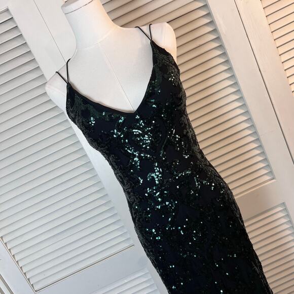 Windsor Emerald Green Sequin Maxi Dress Medium Open Back Formal Gown - Picture 6 of 13